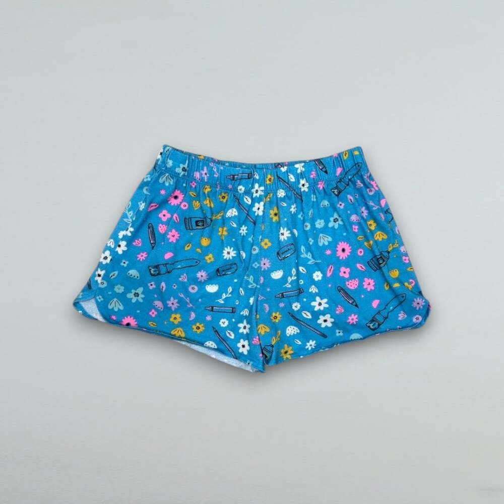Girls Blue Floral School Print Pajama Sleep Shorts Size L 10/12